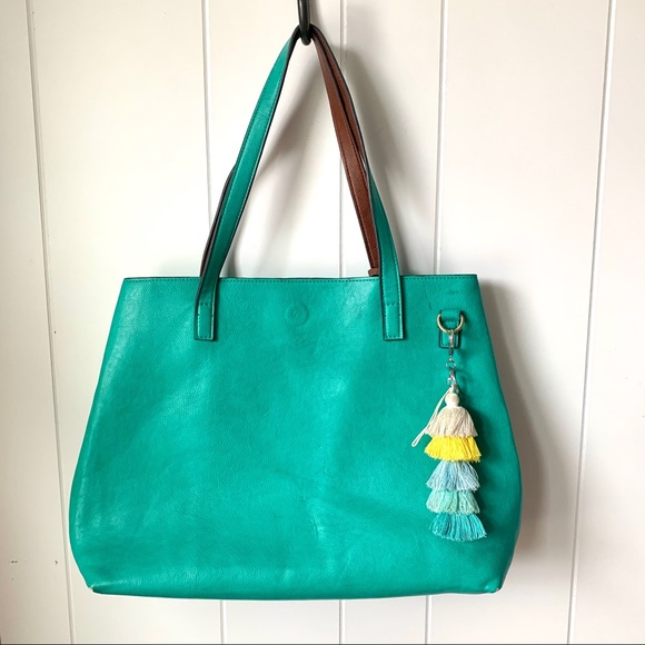 Joy Susan Handbags - Joy Susan teal leather square tote bag